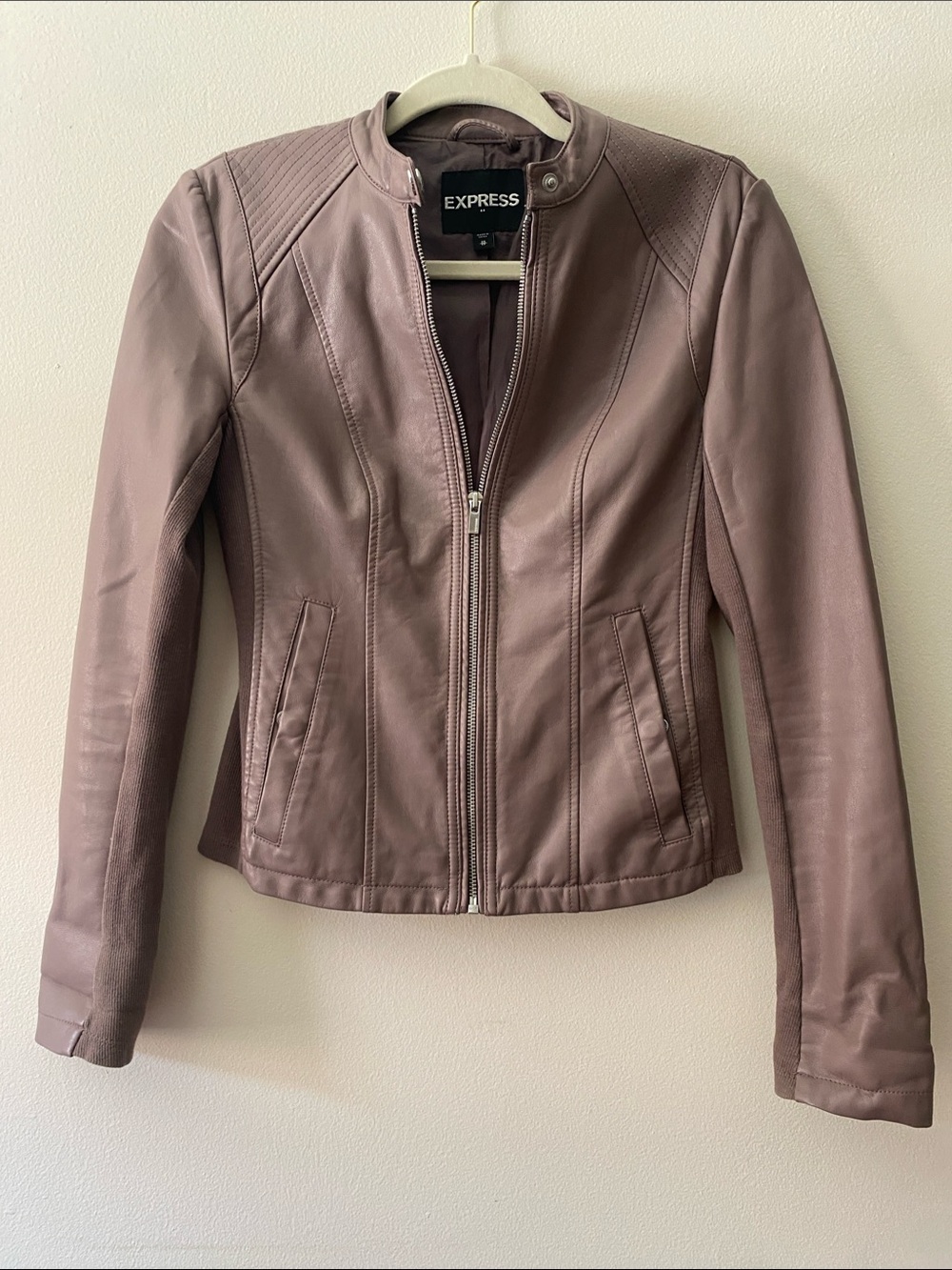 Express Women's Dusty Mauve Faux Leather Moto Jacket
